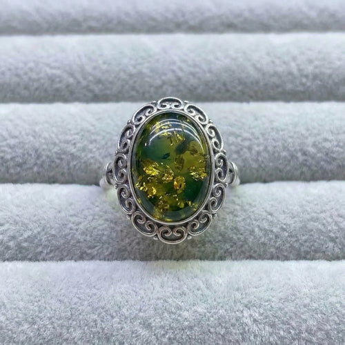 Anillo de Ámbar Negro Natural en Plata – Textura Única y Elegancia Misteriosa