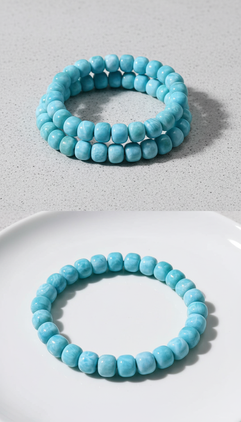 Pulsera de Larimar Natural – Cuentas Azules del Caribe con Energía Calmante